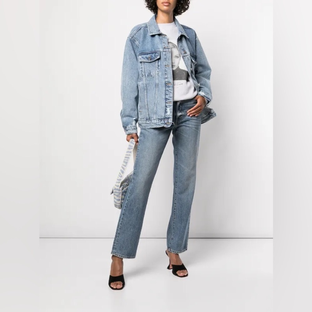 Anine Bing Light Blue Distressed Denim Jacket - Picture 4 of 12